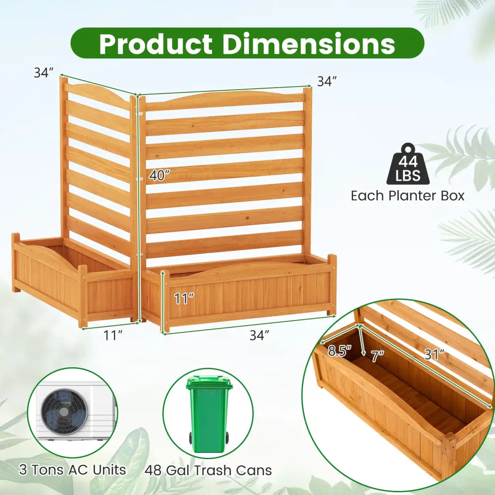 2-Panel Freestanding Outdoor Wood Privacy Screen-Yellow - Yellow - Raised Garden Beds