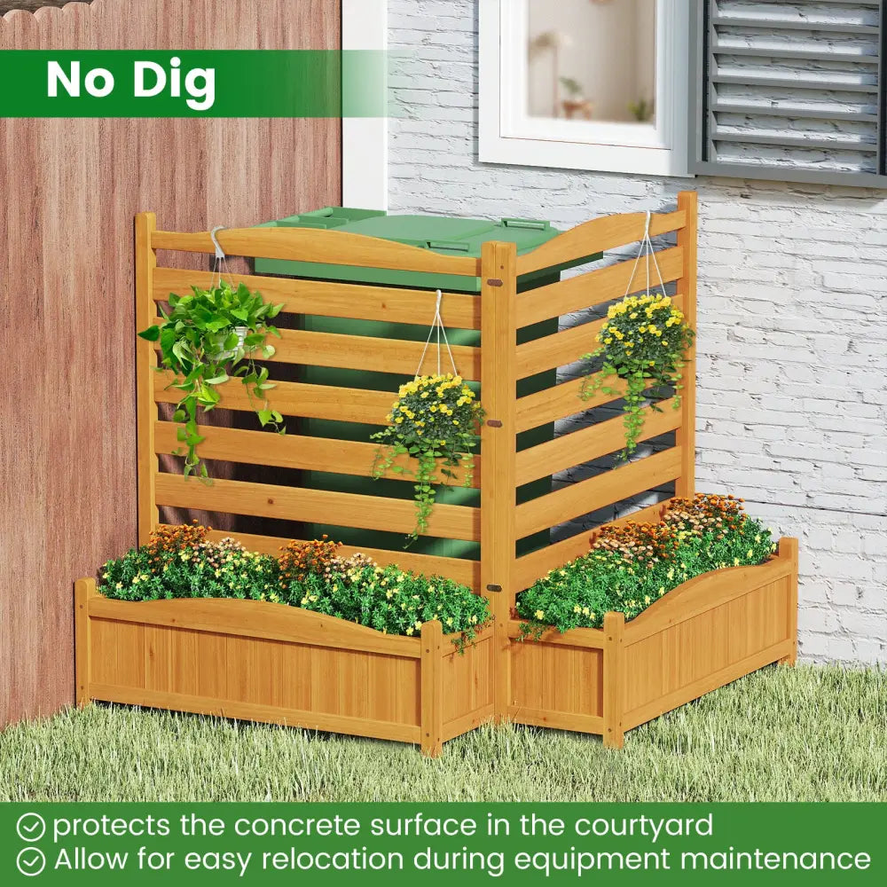 2-Panel Freestanding Outdoor Wood Privacy Screen-Yellow - Yellow - Raised Garden Beds