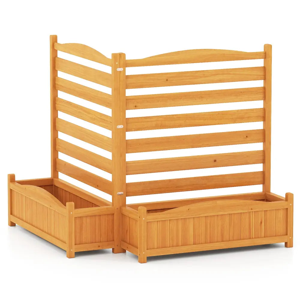 2-Panel Freestanding Outdoor Wood Privacy Screen-Yellow - Yellow - Raised Garden Beds