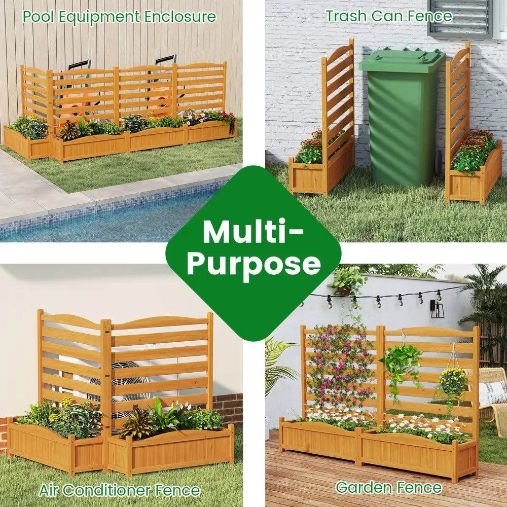 2-Panel Freestanding Outdoor Wood Privacy Screen-Yellow - Yellow - Raised Garden Beds