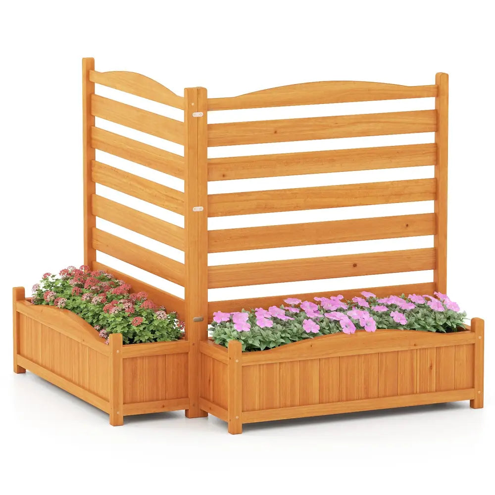 2-Panel Freestanding Outdoor Wood Privacy Screen-Yellow - Yellow - Raised Garden Beds