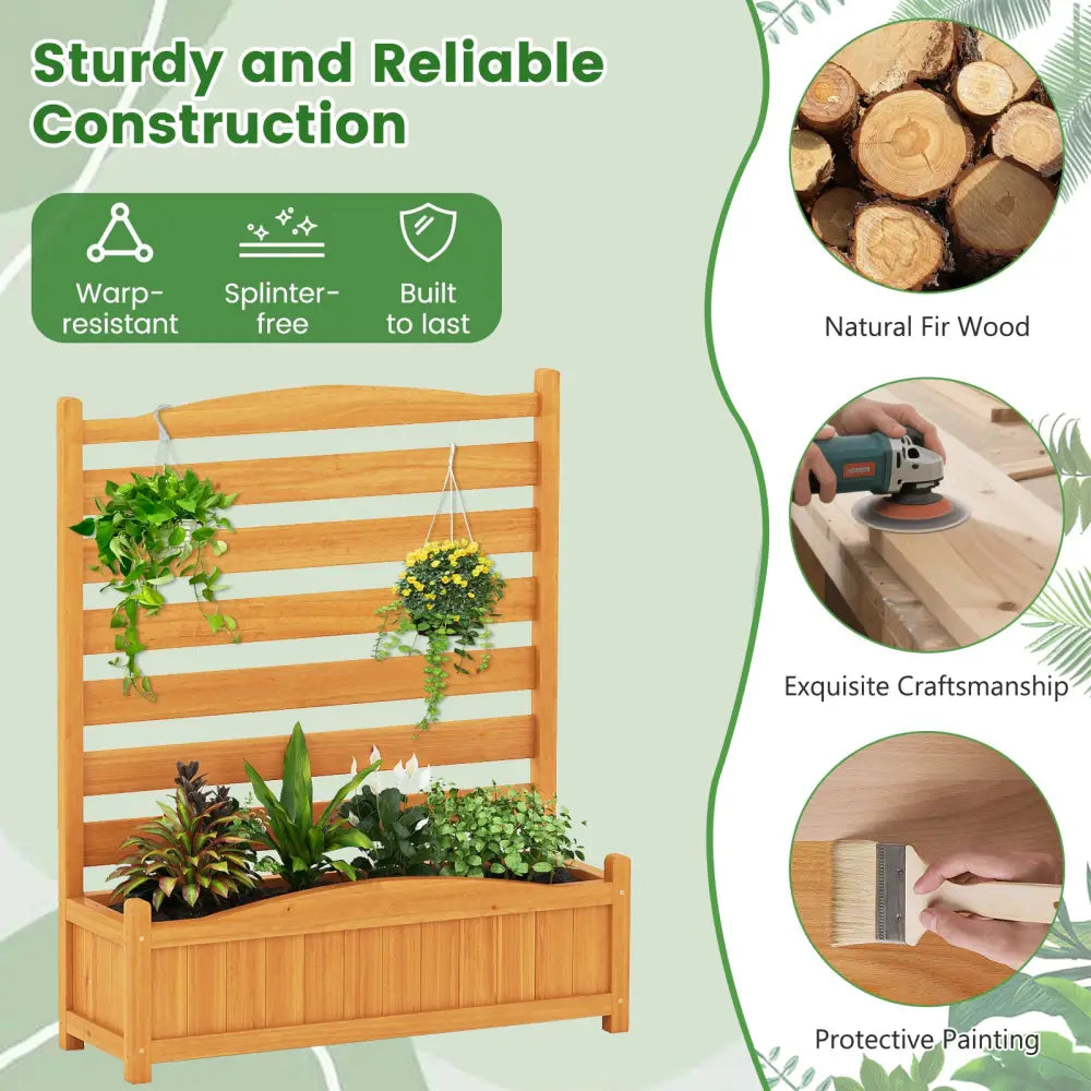 2-Panel Freestanding Outdoor Wood Privacy Screen-Yellow - Yellow - Raised Garden Beds