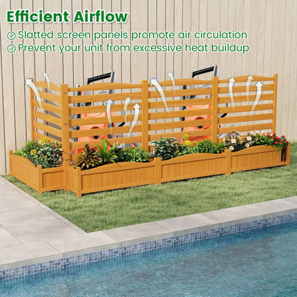 2-Panel Freestanding Outdoor Wood Privacy Screen-Yellow - Yellow - Raised Garden Beds