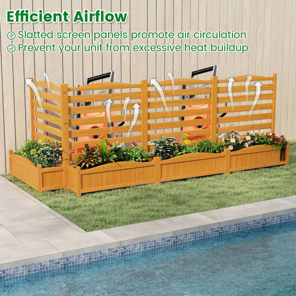 2-Panel Freestanding Outdoor Wood Privacy Screen-Yellow - Yellow - Raised Garden Beds