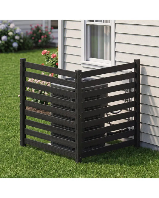 2-Panel Wooden Outdoor Privacy Fence with Ground Stakes-Black - Black - Outdoor Privacy Screens