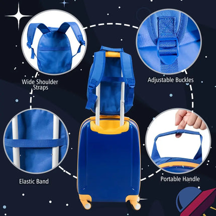 2 PC Kids Luggage Set Rolling Suitcase & Backpack-Navy - Navy - Kids Luggage