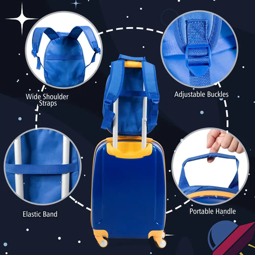 2 PC Kids Luggage Set Rolling Suitcase & Backpack-Navy - Navy - Kids Luggage