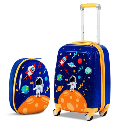 2 PC Kids Luggage Set Rolling Suitcase & Backpack-Navy - Navy - Kids Luggage