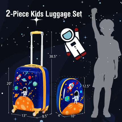 2 PC Kids Luggage Set Rolling Suitcase & Backpack-Navy - Navy - Kids Luggage