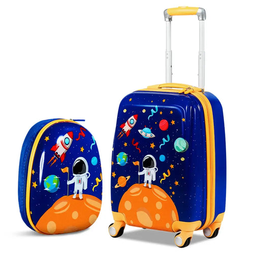 2 PC Kids Luggage Set Rolling Suitcase & Backpack-Navy - Navy - Kids Luggage