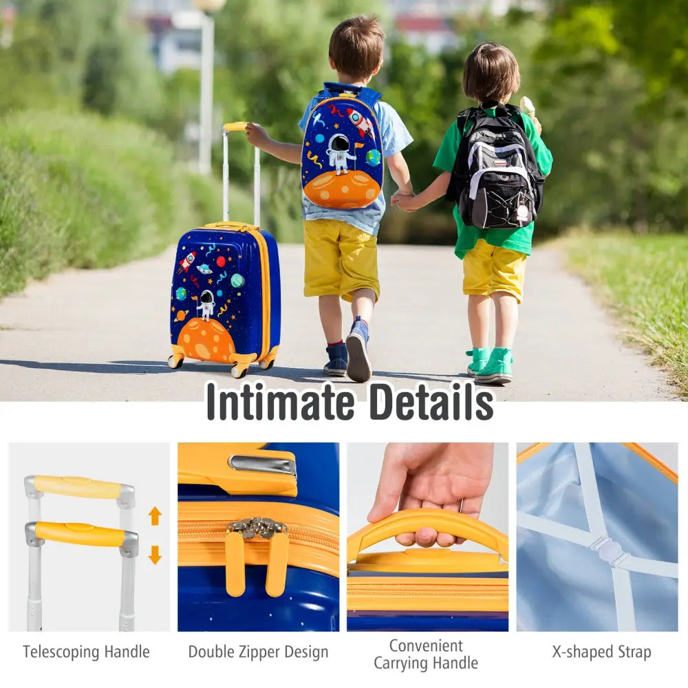 2 PC Kids Luggage Set Rolling Suitcase & Backpack-Navy - Navy - Kids Luggage