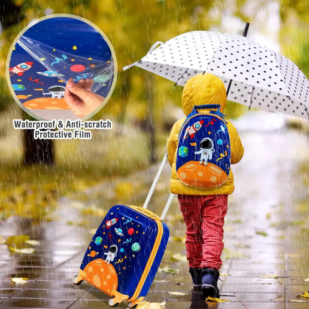 2 PC Kids Luggage Set Rolling Suitcase & Backpack-Navy - Navy - Kids Luggage