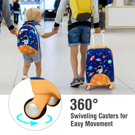 2 PC Kids Luggage Set Rolling Suitcase & Backpack-Navy - Navy - Kids Luggage