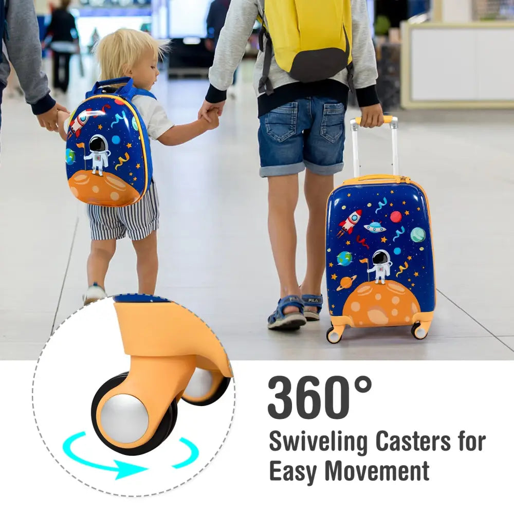 2 PC Kids Luggage Set Rolling Suitcase & Backpack-Navy - Navy - Kids Luggage