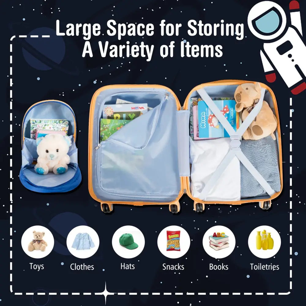 2 PC Kids Luggage Set Rolling Suitcase & Backpack-Navy - Navy - Kids Luggage