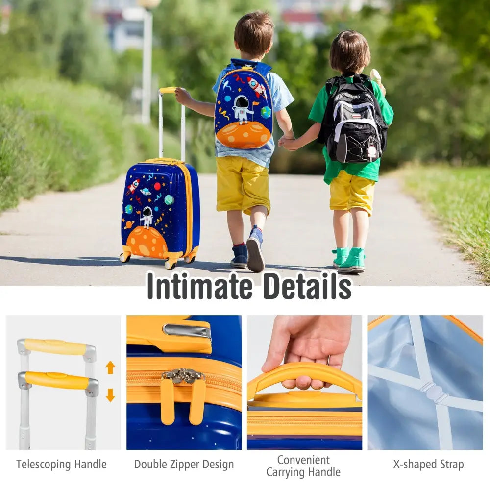 2 PC Kids Luggage Set Rolling Suitcase & Backpack-Navy - Navy - Kids Luggage