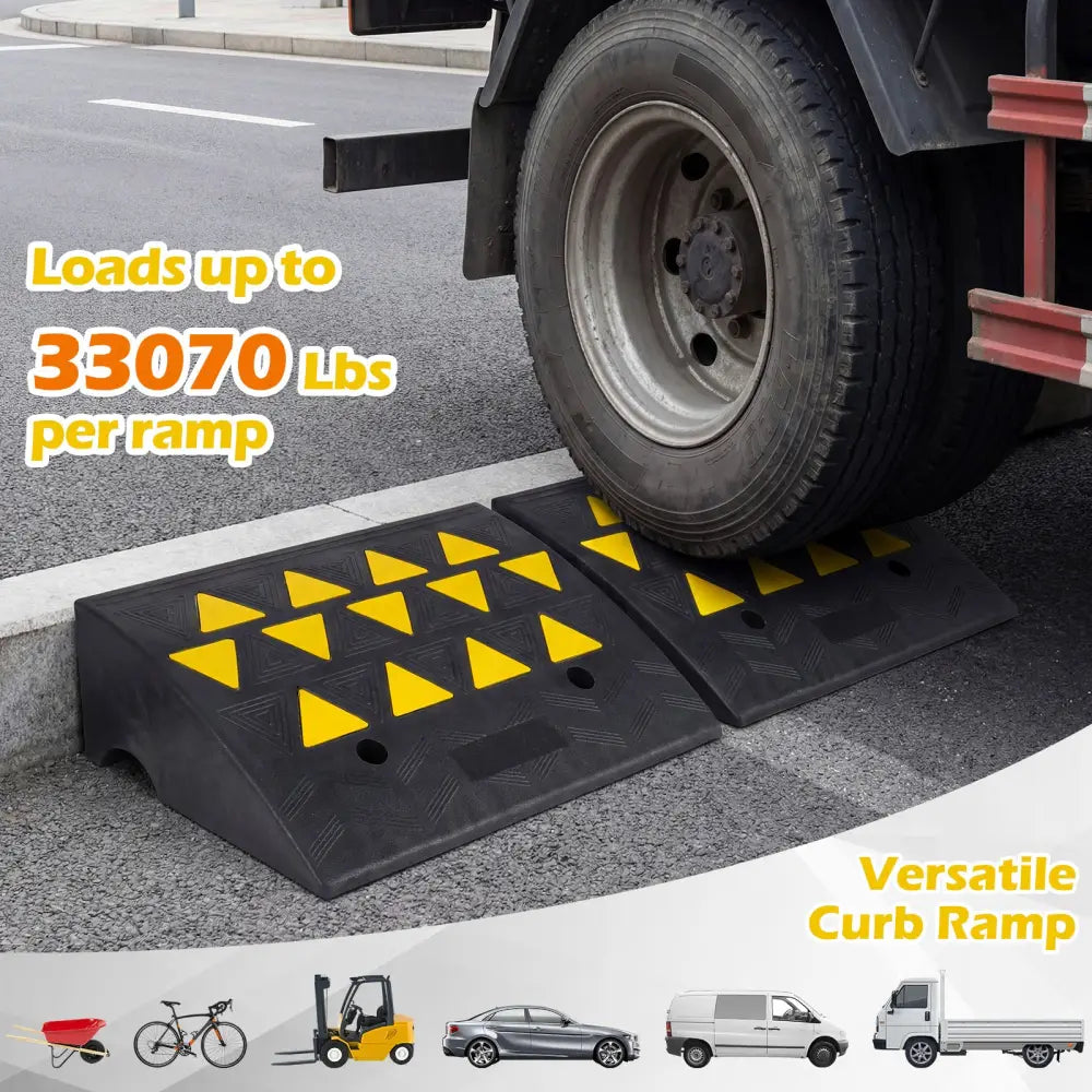 2 Pcs Driveway Threshold Ramps with 5/6 Inch Rise for Medium Trucks-M - Black - Garages