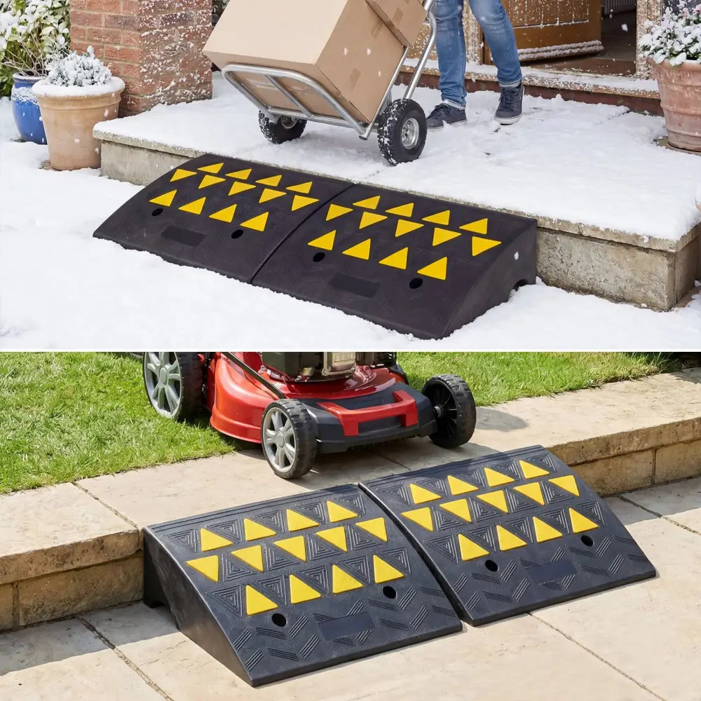 2 Pcs Driveway Threshold Ramps with 5/6 Inch Rise for Medium Trucks-M - Black - Garages