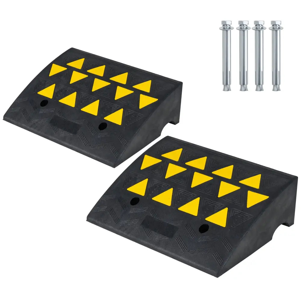 2 Pcs Driveway Threshold Ramps with 5/6 Inch Rise for Medium Trucks-M - Black - Garages