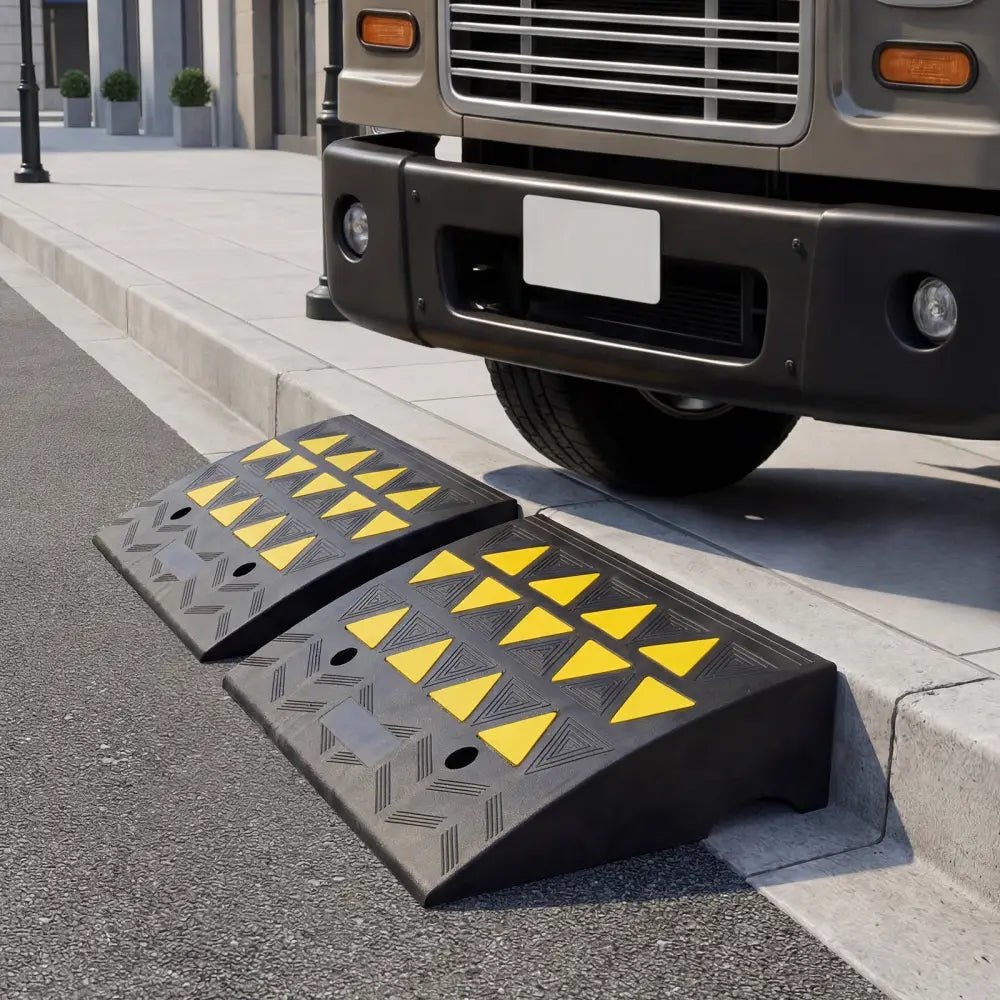 2 Pcs Driveway Threshold Ramps with 5/6 Inch Rise for Medium Trucks-M - Black - Garages