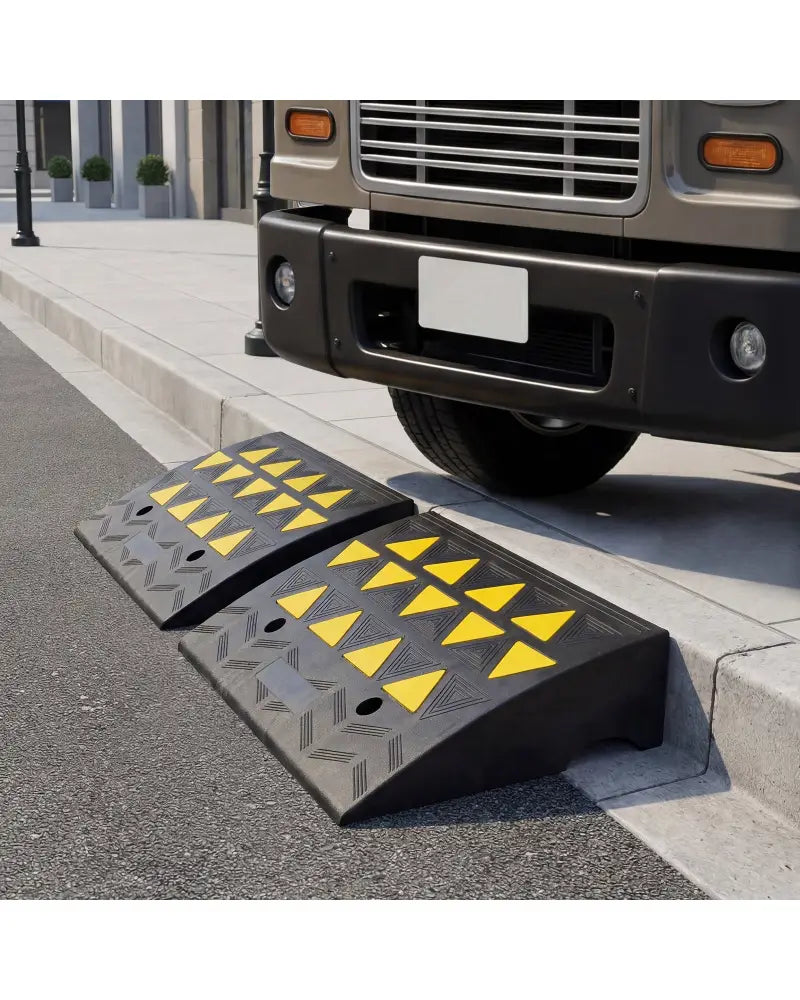 2 Pcs Driveway Threshold Ramps with 5/6 Inch Rise for Medium Trucks-M - Black - Garages