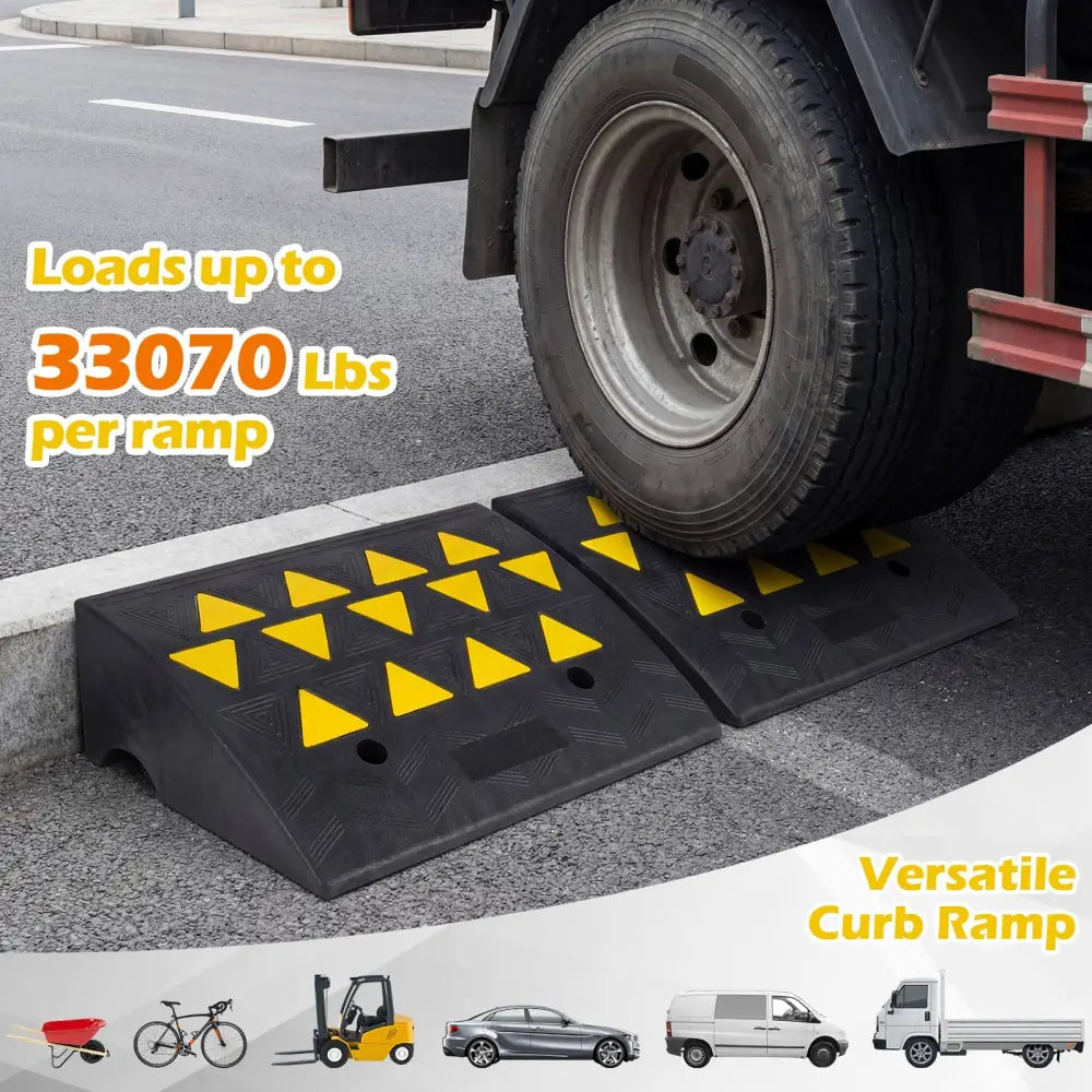2 Pcs Driveway Threshold Ramps with 5/6 Inch Rise for Medium Trucks-M - Black - Garages