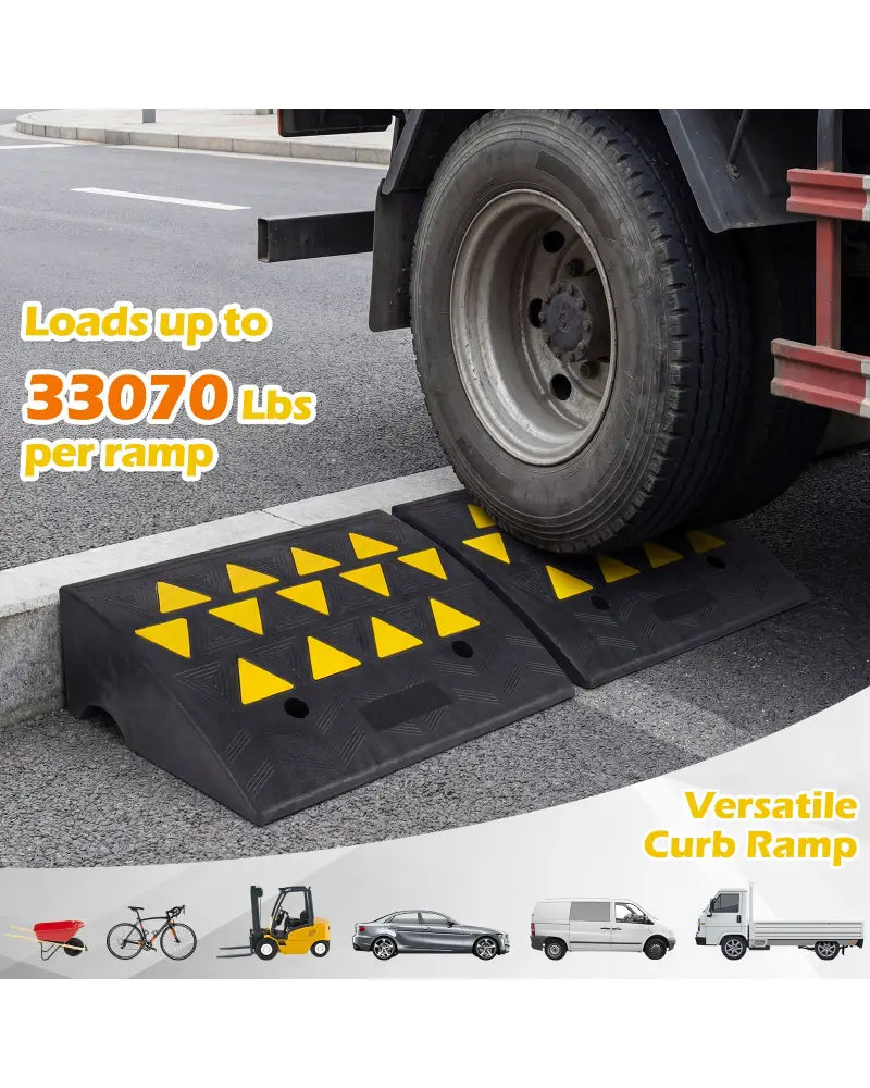 2 Pcs Driveway Threshold Ramps with 5/6 Inch Rise for Medium Trucks-M - Black - Garages