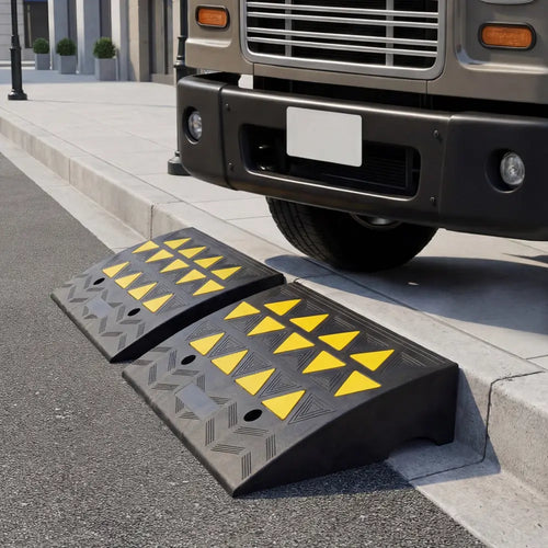 2 Pcs Driveway Threshold Ramps with 5/6 Inch Rise for Medium Trucks-M - Black - Garages