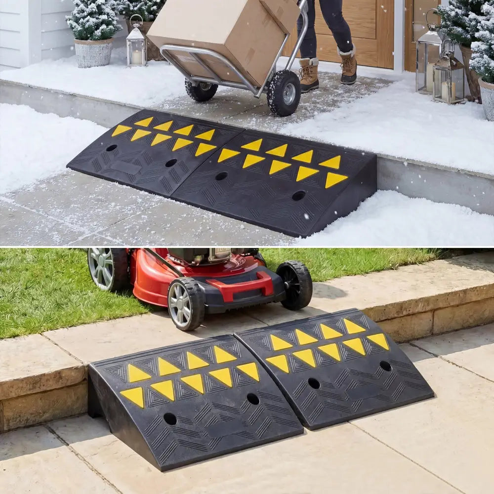 2 Pcs Driveway Threshold Ramps with 5/6 Inch Rise for Medium Trucks-S - Black - Garages