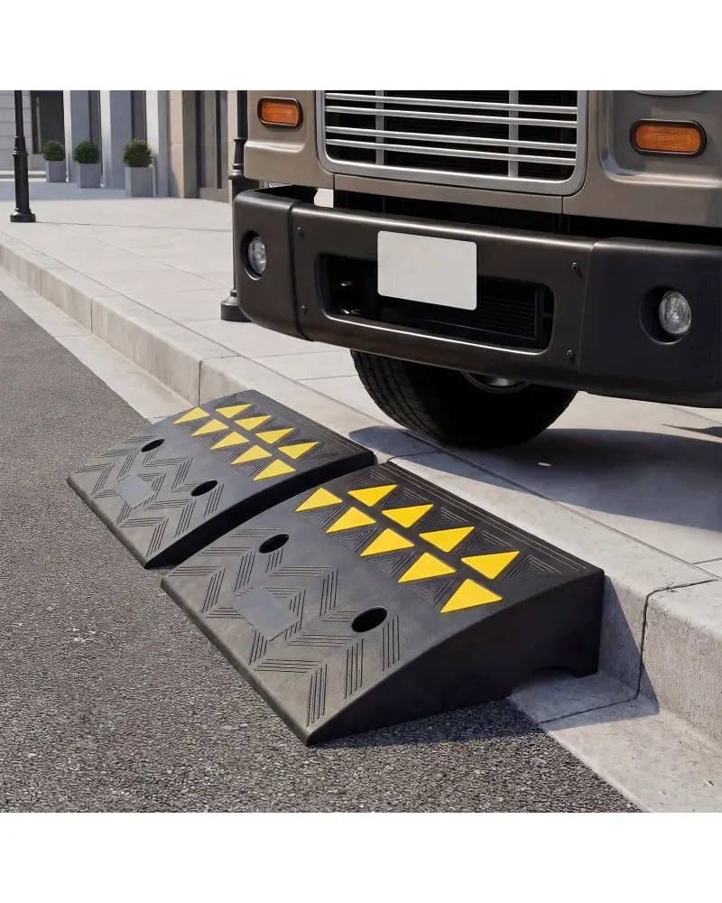 2 Pcs Driveway Threshold Ramps with 5/6 Inch Rise for Medium Trucks-S - Black - Garages