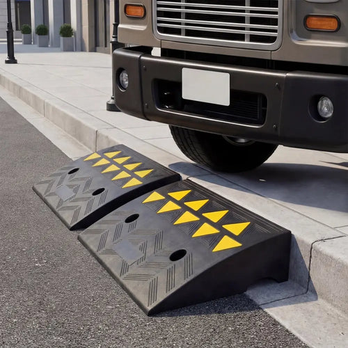 2 Pcs Driveway Threshold Ramps with 5/6 Inch Rise for Medium Trucks-S - Black - Garages