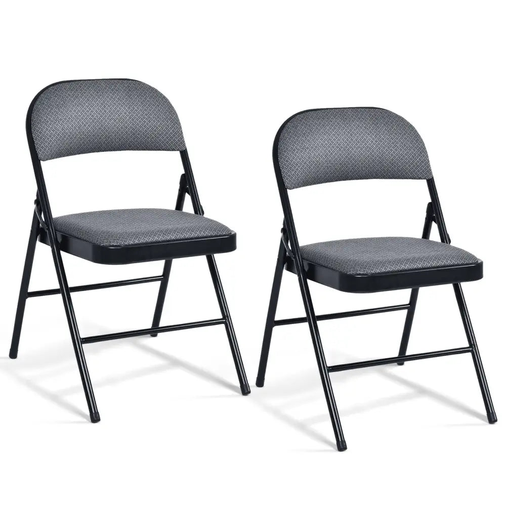 2 PCS Folding Chair Set with Upholstered Seat and Fabric Covered Backrest - Black - Conference Chairs