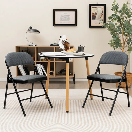 2 PCS Folding Chair Set with Upholstered Seat and Fabric Covered Backrest - Black - Conference Chairs