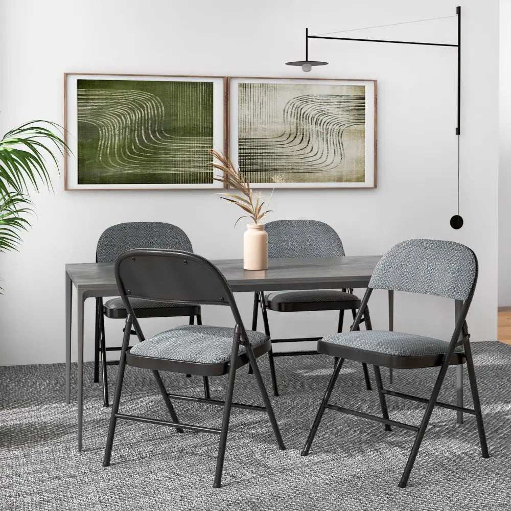 2 PCS Folding Chair Set with Upholstered Seat and Fabric Covered Backrest - Black - Conference Chairs