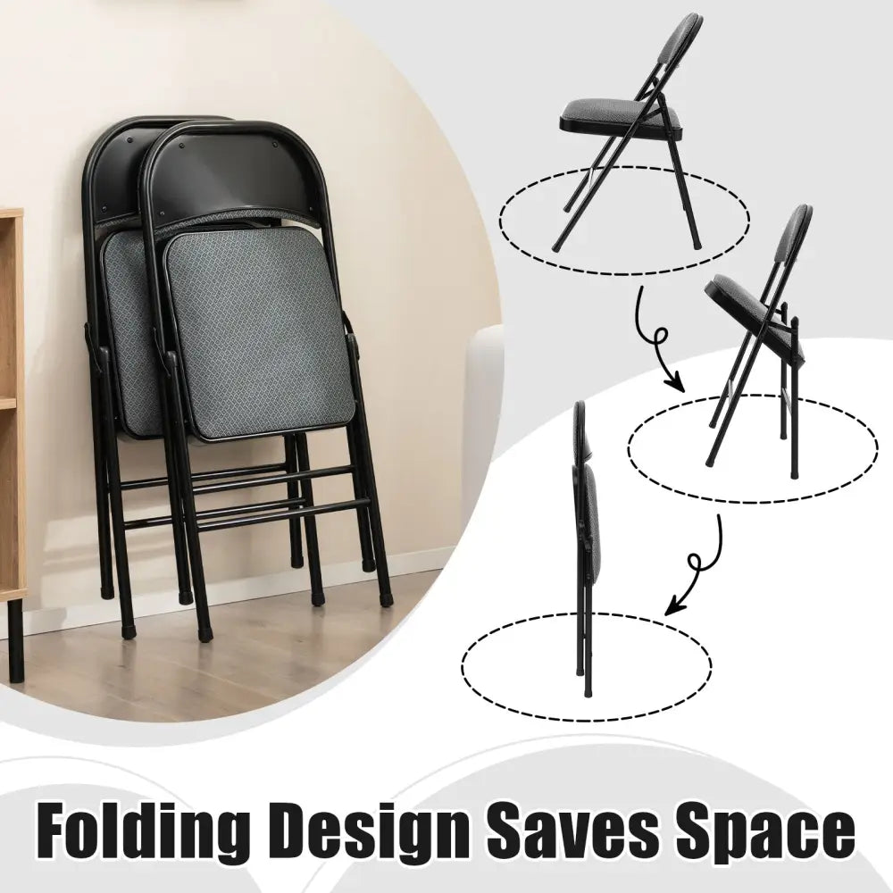 2 PCS Folding Chair Set with Upholstered Seat and Fabric Covered Backrest - Black - Conference Chairs