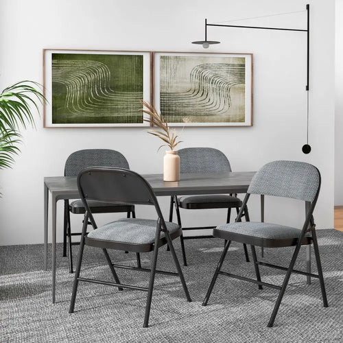 2 PCS Folding Chair Set with Upholstered Seat and Fabric Covered Backrest - Black - Conference Chairs