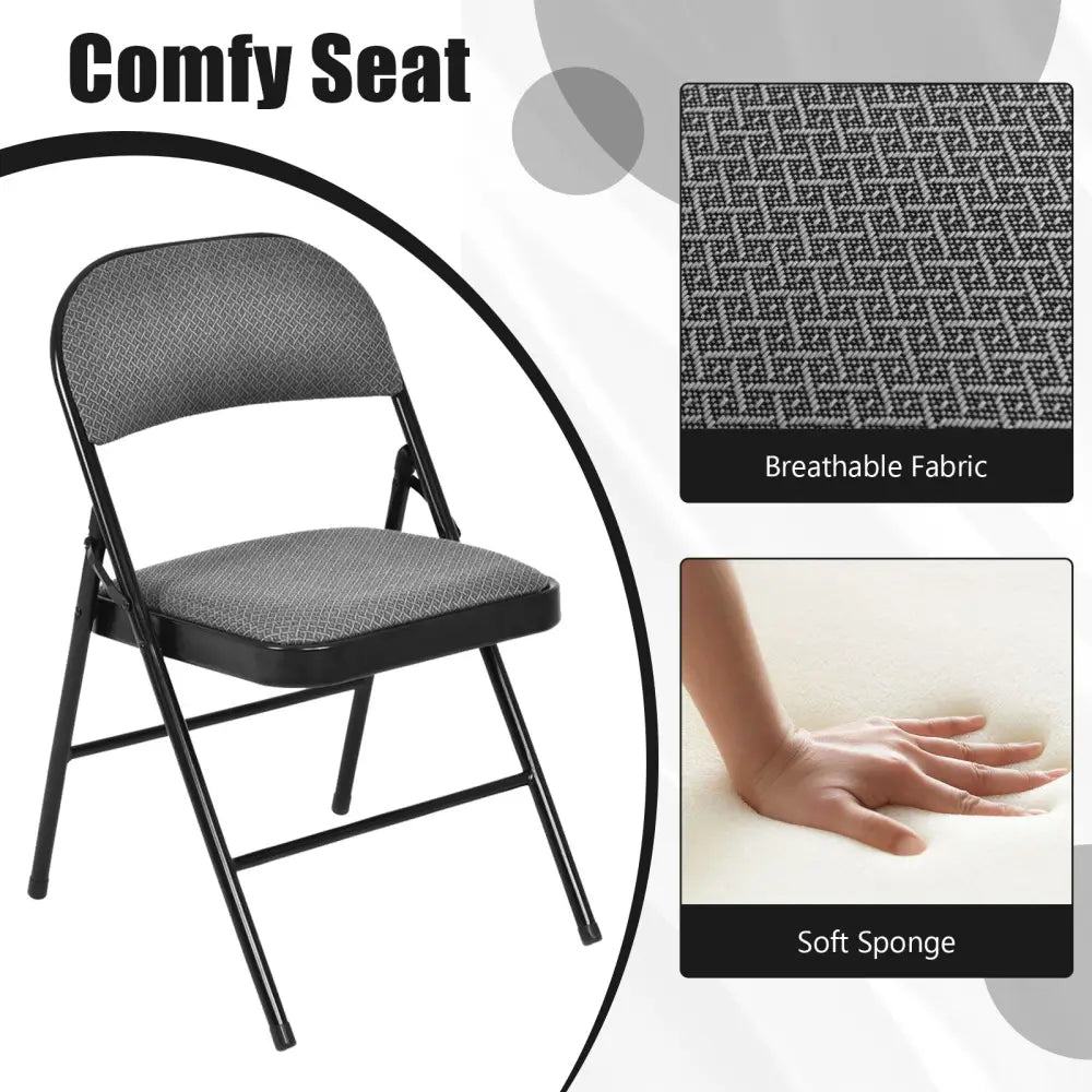 2 PCS Folding Chair Set with Upholstered Seat and Fabric Covered Backrest - Black - Conference Chairs