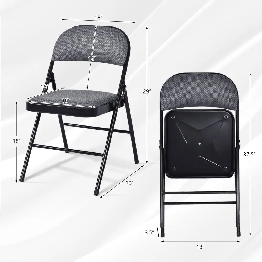 2 PCS Folding Chair Set with Upholstered Seat and Fabric Covered Backrest - Black - Conference Chairs