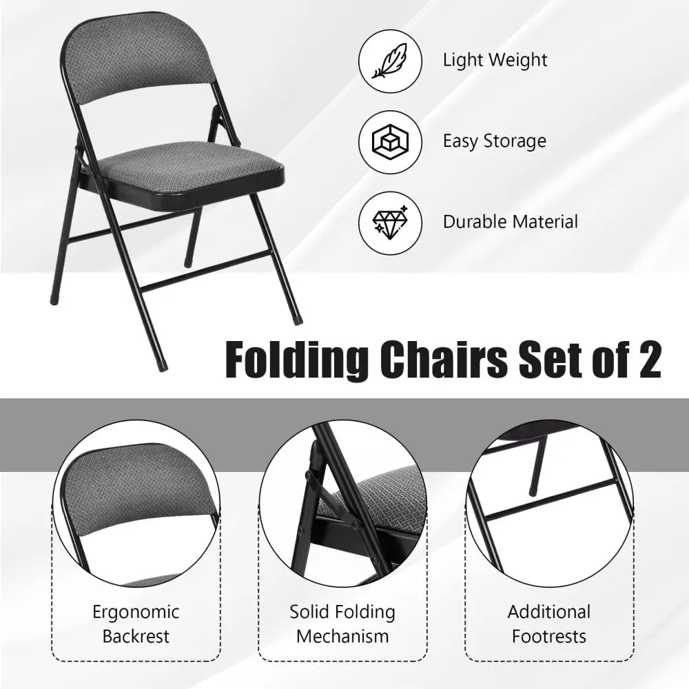 2 PCS Folding Chair Set with Upholstered Seat and Fabric Covered Backrest - Black - Conference Chairs
