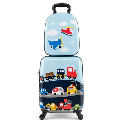 2 PCS Kid Luggage Set With Spinner Wheels for Children Boys Girls - Dark Blue - Oasis Home Essentials