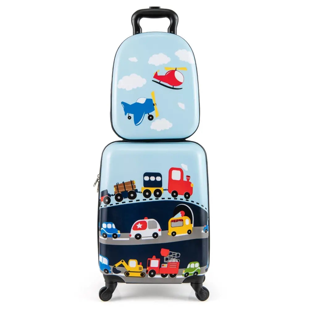 2 PCS Kid Luggage Set With Spinner Wheels for Children Boys Girls - Dark Blue - Oasis Home Essentials