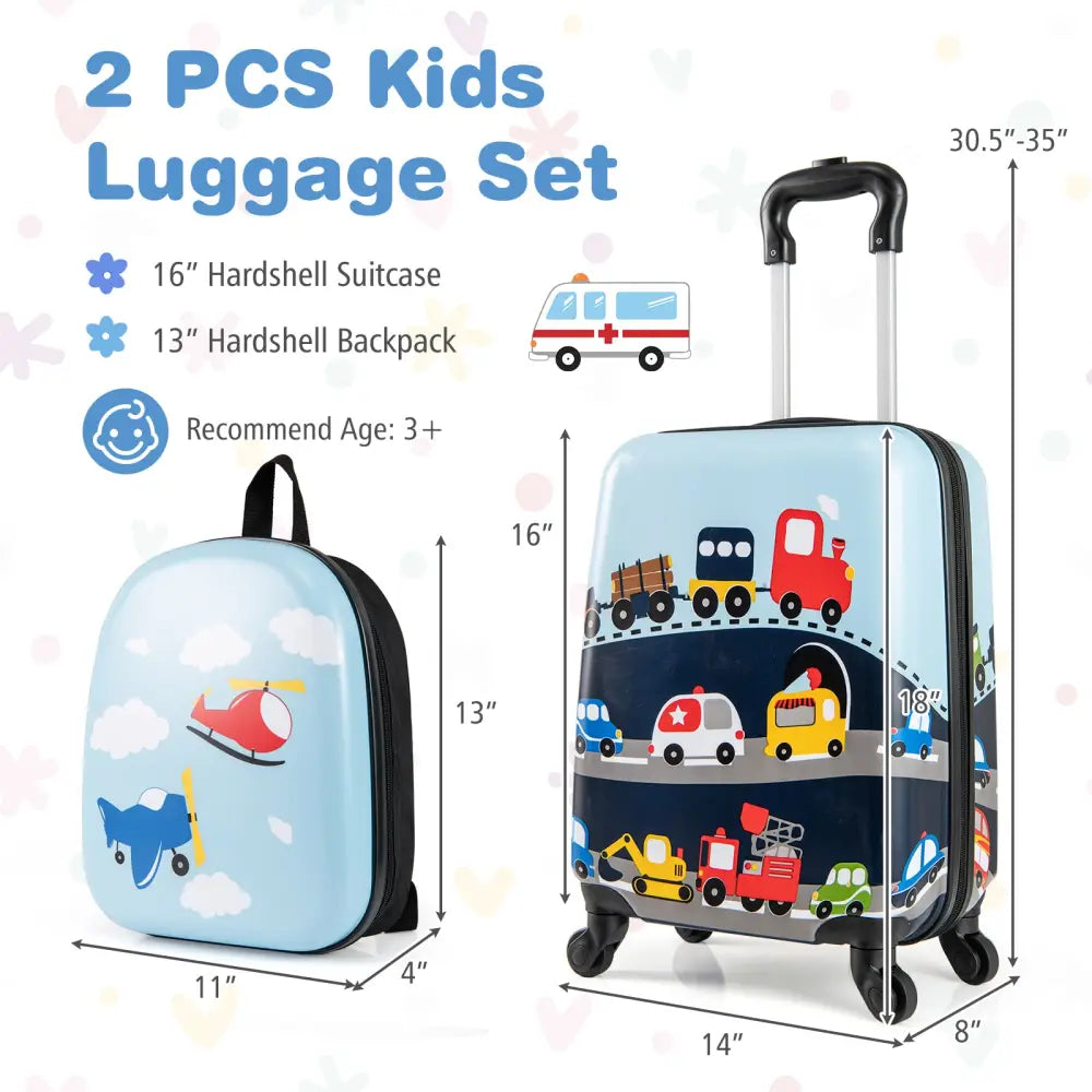 2 PCS Kid Luggage Set With Spinner Wheels for Children Boys Girls-Dark Blue - Dark Blue - Kids Luggage