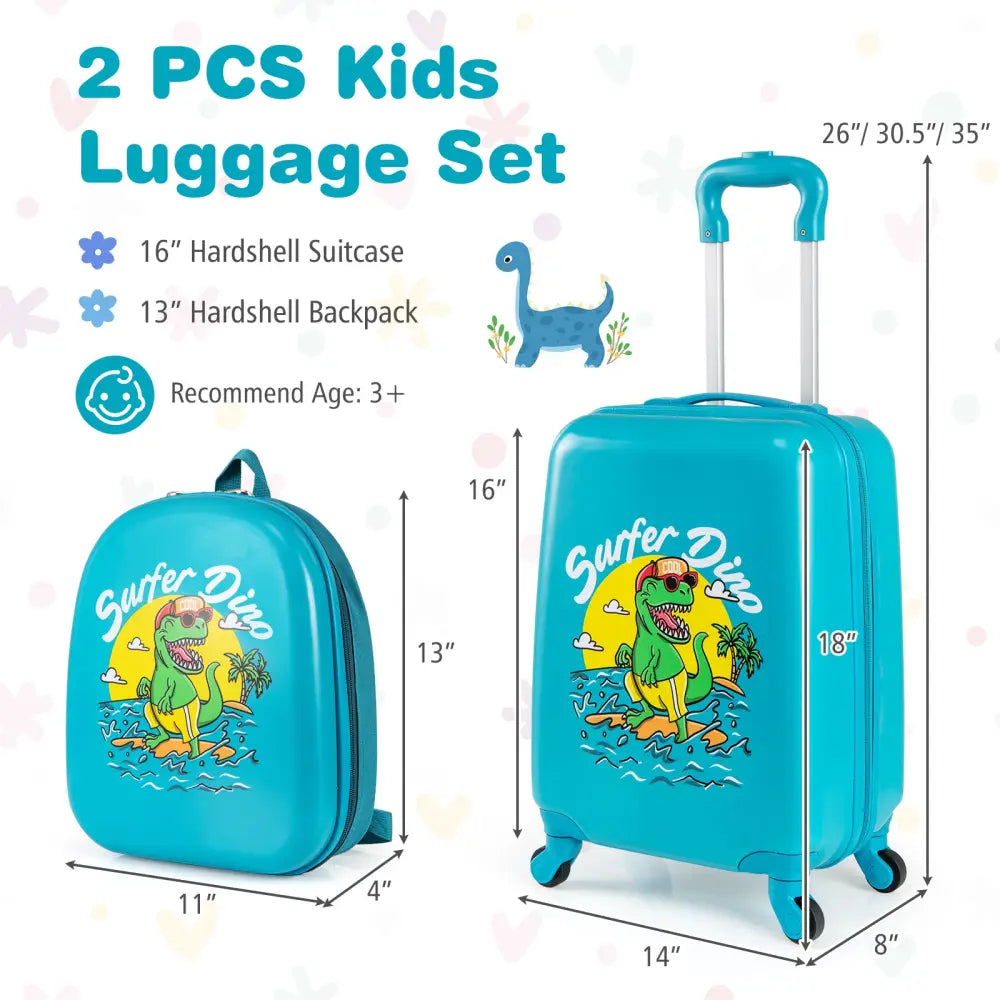 2 PCS Kid Luggage Set With Spinner Wheels for Children Boys Girls-Blue - Blue - Kids Luggage
