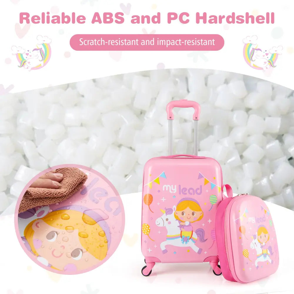 2 PCS Kid Luggage Set With Spinner Wheels for Children Boys Girls-Pink - Pink - Kids Luggage