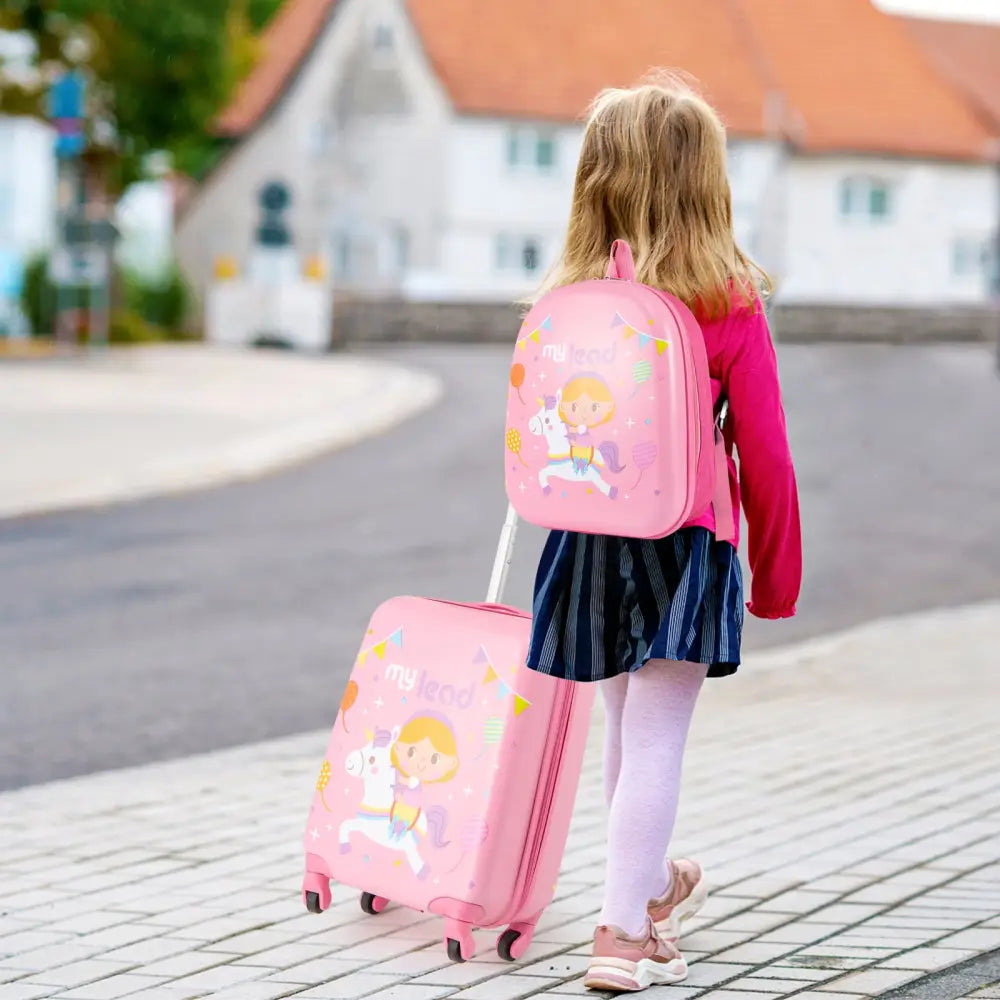 2 PCS Kid Luggage Set With Spinner Wheels for Children Boys Girls-Pink - Pink - Kids Luggage