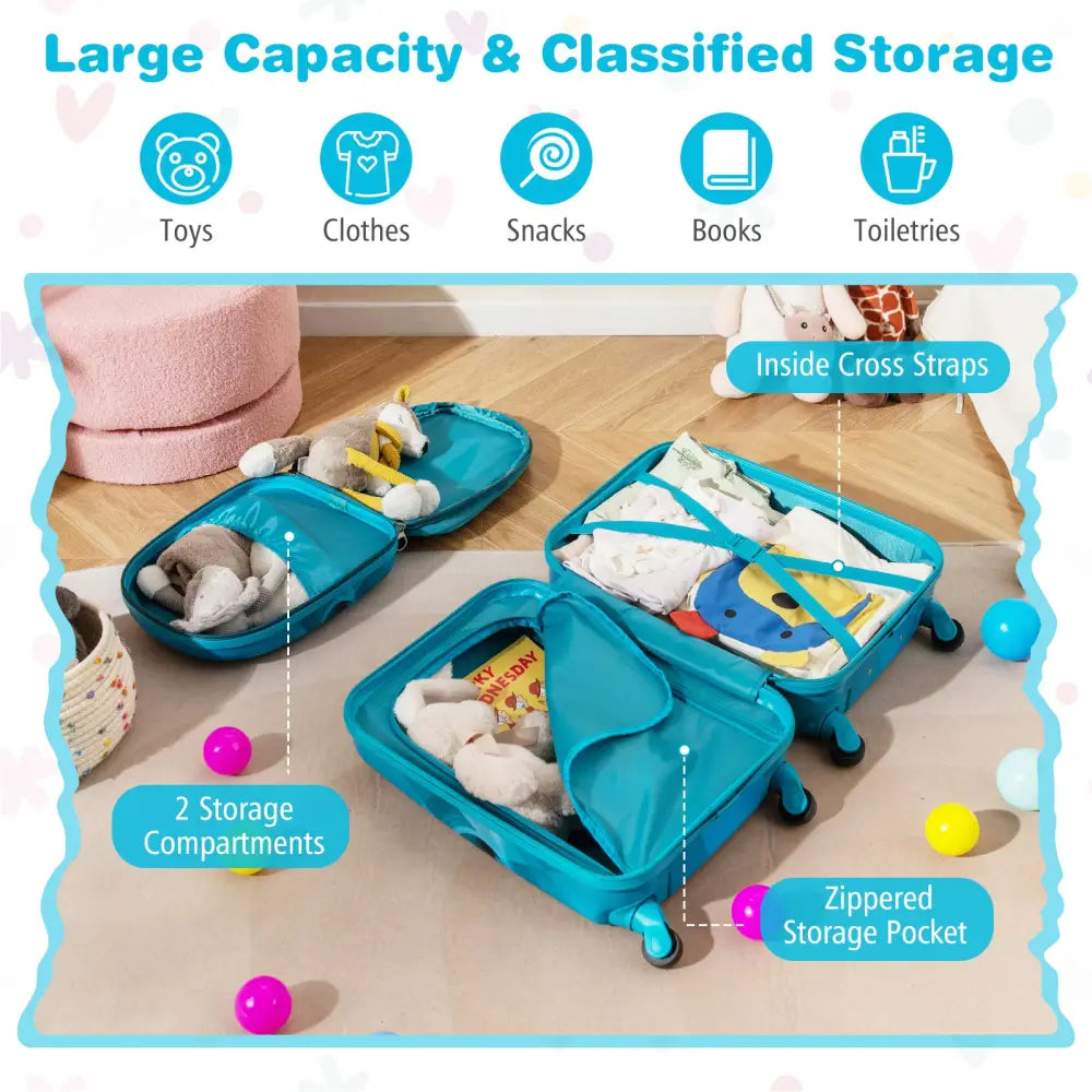 2 PCS Kid Luggage Set With Spinner Wheels for Children Boys Girls-Navy - Navy - Kids Luggage