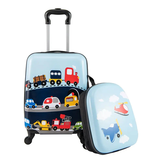 2 PCS Kid Luggage Set With Spinner Wheels for Children Boys Girls - Dark Blue - Oasis Home Essentials