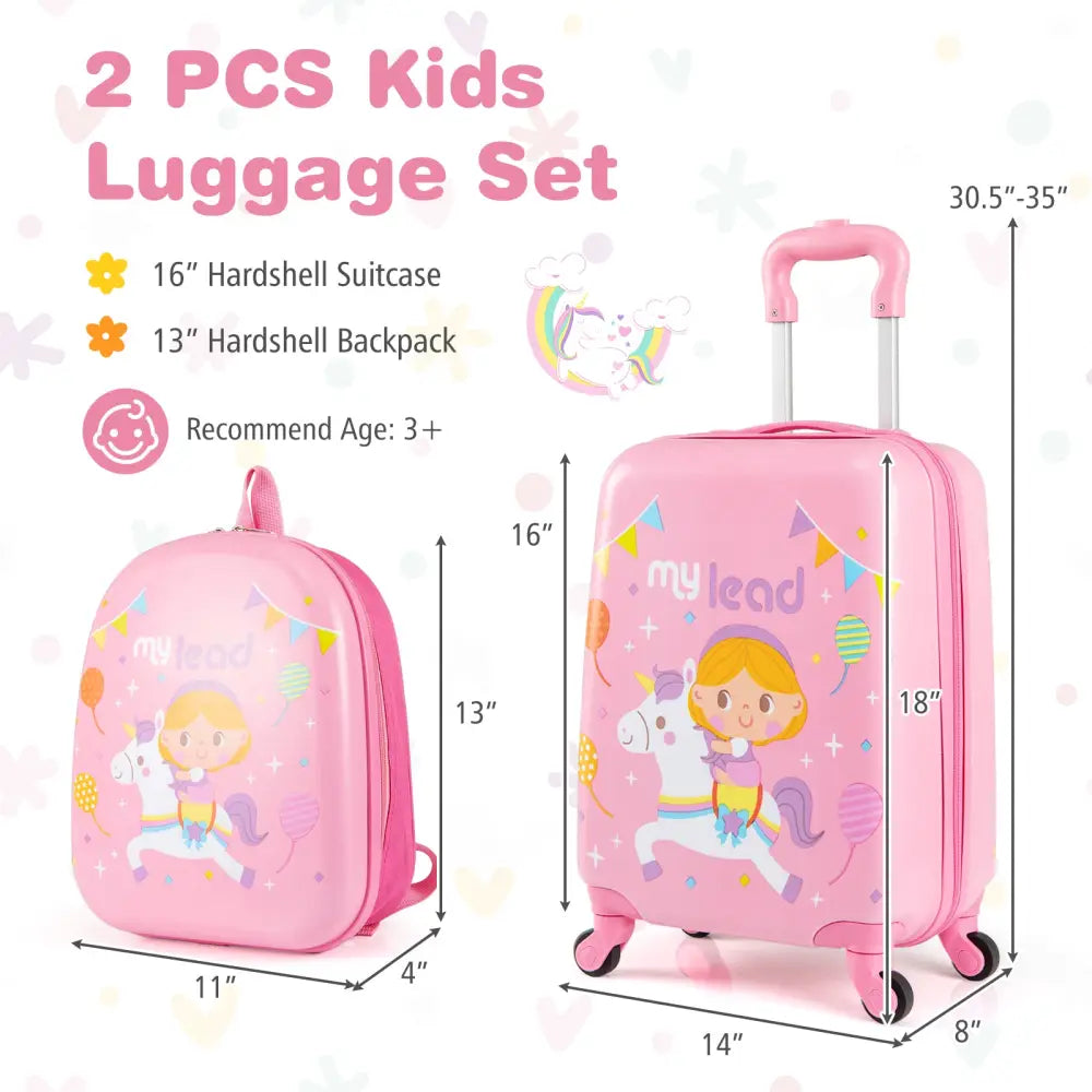 2 PCS Kid Luggage Set With Spinner Wheels for Children Boys Girls-Pink - Pink - Kids Luggage