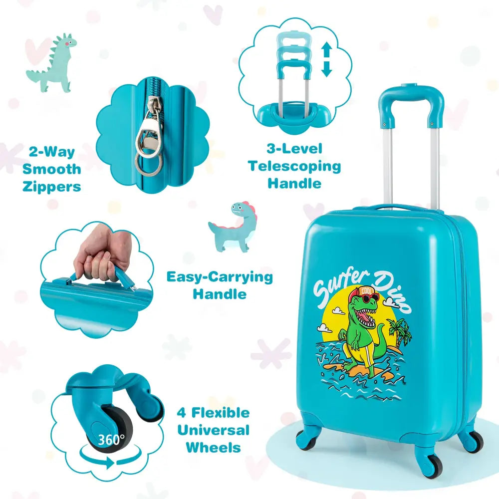 2 PCS Kid Luggage Set With Spinner Wheels for Children Boys Girls-Blue - Blue - Kids Luggage