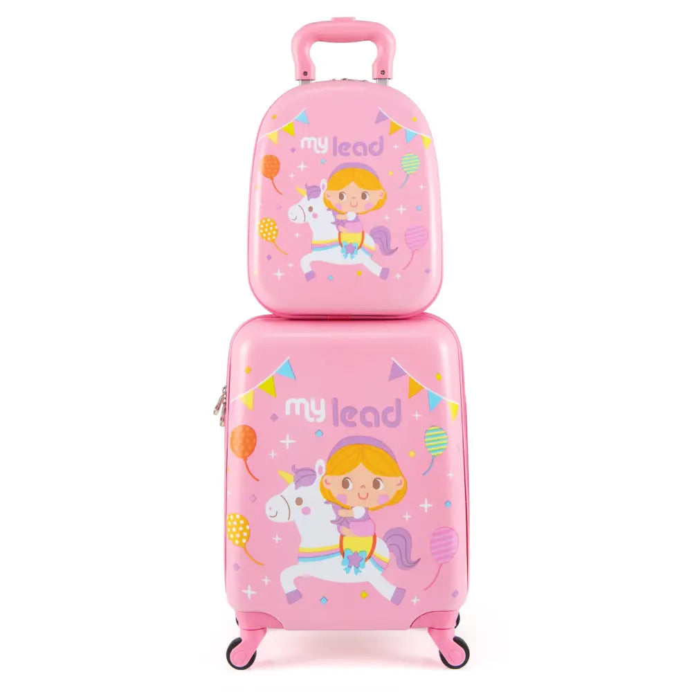 2 PCS Kid Luggage Set With Spinner Wheels for Children Boys Girls-Pink - Pink - Kids Luggage